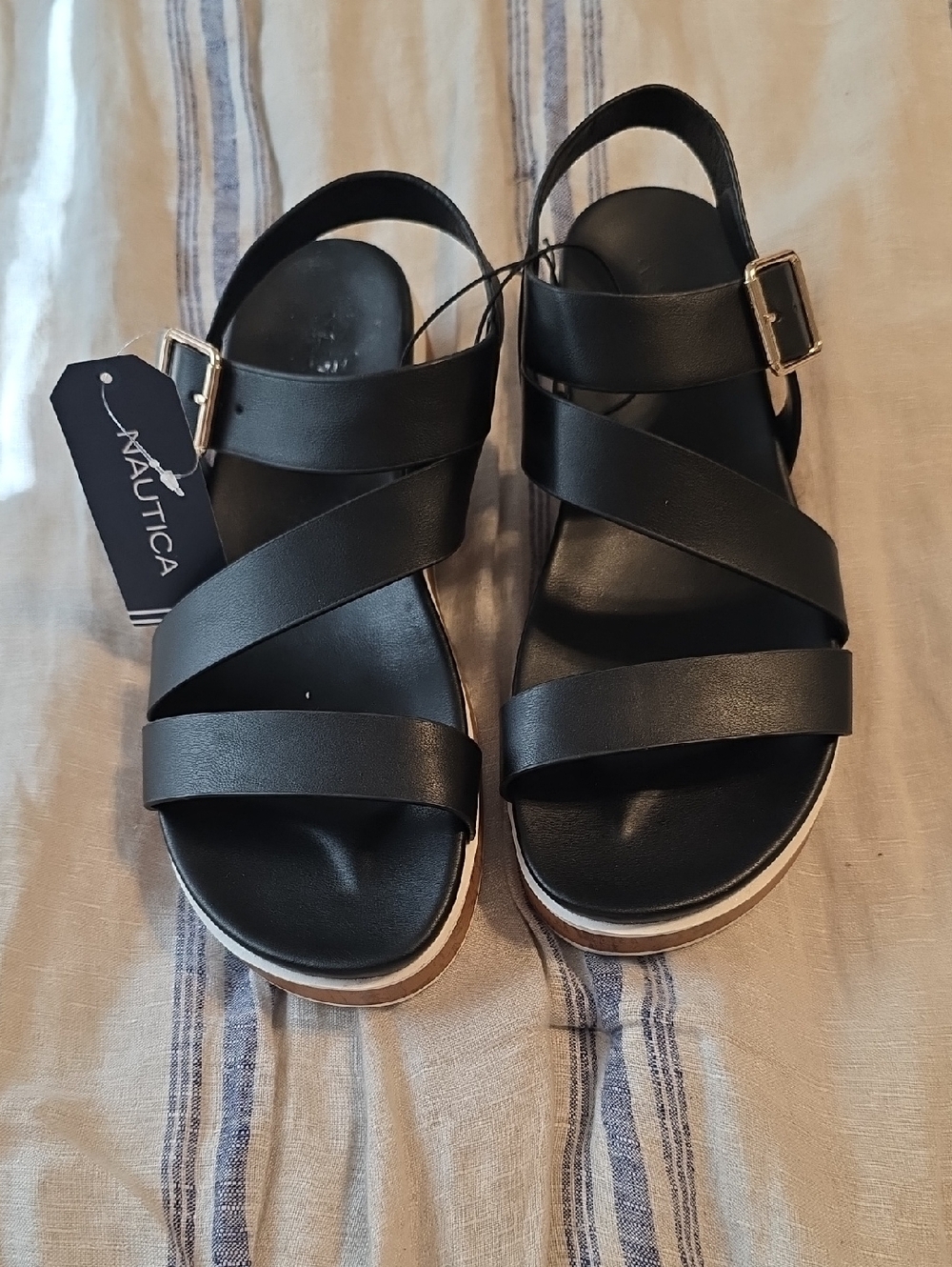 NWT Nautica Women's Black Cross-Strap Platform Sandals
